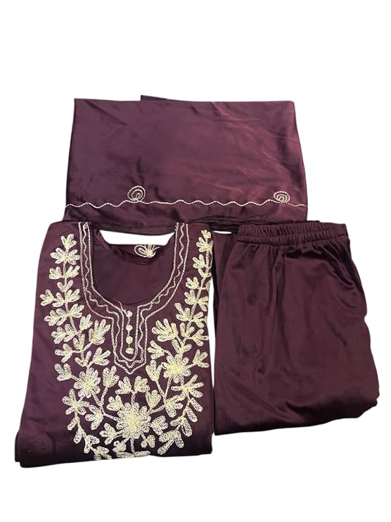 Women's Velvet Kurta Palazzo Set with Dupatta with Gold Embroidery, 3 Piece Traditional Outfit (Maroon)