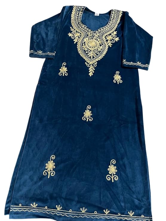 Women's Maroon Kurta Palazzo Set with Dupatta, Embroidered Design (Blue, 44)