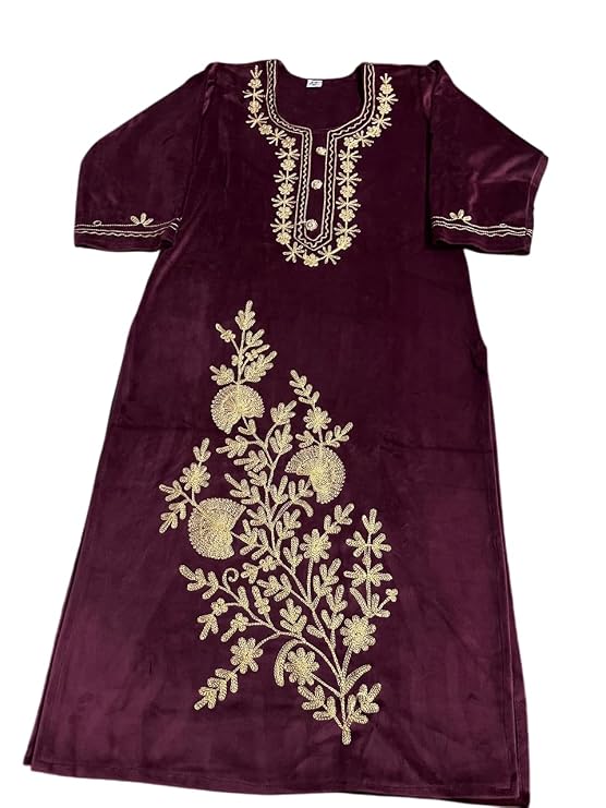 Women's Maroon Kurta Palazzo Set with Dupatta, Embroidered Design (Wine, 40)