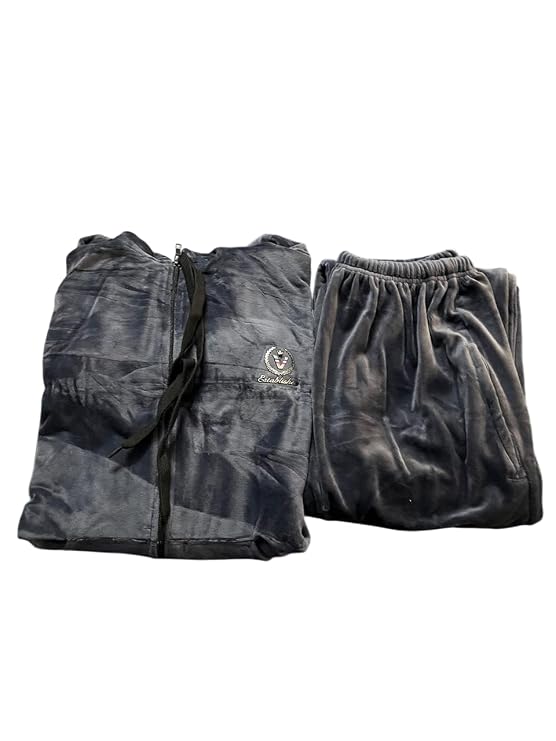 Women's Navy Blue Velvet Track Suit with Hoodie and Drawstring Pants (Blue)
