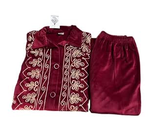 Women's Velvet Embroidered Cord Set for Winter (IN, Alpha, 2XL, Regular, Big Girls, Red)