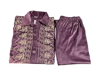 Women's Velvet Embroidered Cord Set for Winter (IN, Alpha, 2XL, Regular, Big Girls, Pink)