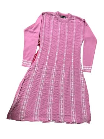 Woolen Frock Kurta Set with Pajama for Women (Pink)