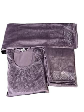 Women's Velvet Corduroy Kurta Palazzo Set with Dupatta, Embellished with Sequin Detail, 3 Piece Set (Onion Pink)