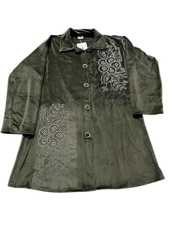 Women's Olive Green Winter top and pant with Floral Studded Embroidery (IN, Alpha, 2XL, Regular, Big Girls, Mehandi)
