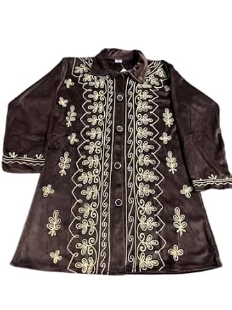 Women's Velvet Embroidered Cord Set for Winter (IN, Alpha, 2XL, Regular, Big Girls, Coffee)