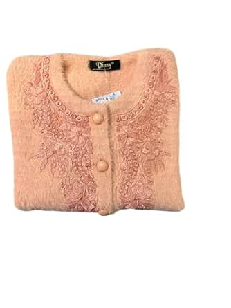 Women's Embroidered Crop Cardigan Sweater with Button Front and Long Sleeves (Pink)