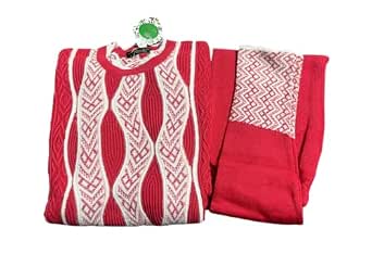 Woolen Kurta with Leggings, Maroon and White (Blue)