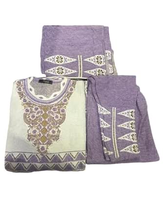 Women Kurta Frock Set with Pyjami and Dupatta, Embroidered Traditional Ethnic Wear (Purple)