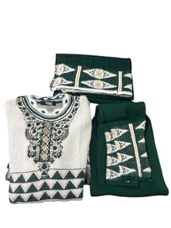 Women Kurta Frock Set with Pyjami and Dupatta, Embroidered Traditional Ethnic Wear (Green)