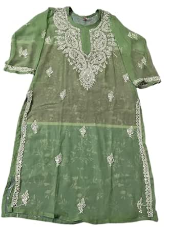 Women Georgette Kurti with Inner for Summers (44, Green)