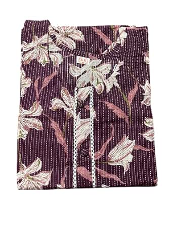 Women's Cotton Kurti Purple Floral Print (in, Alpha, S, Standard, Purple)