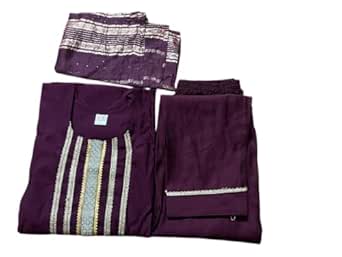 Women's Cotton Kurta Palazzo Set with Dupatta with Silver Embellishments, 3 Piece (in, Alpha, L, Regular, Purple)