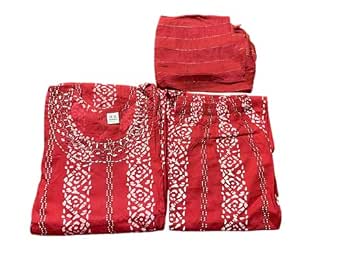 Women's Cotton Kurta, Red and White Floral Pattern (in, Alpha, S, Regular, Standard, Red)