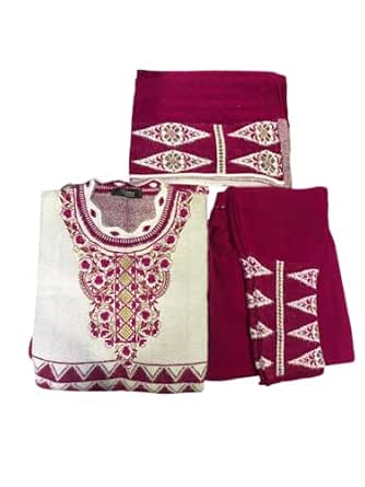 Women Kurta Frock Set with Pyjami and Dupatta, Embroidered Traditional Ethnic Wear (Maroon)