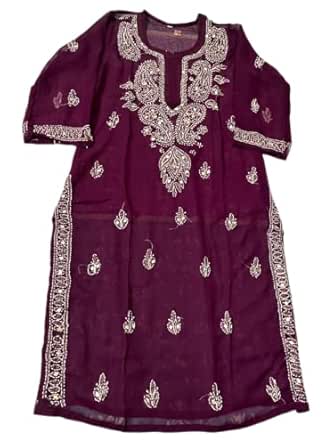 Women Georgette Kurti with Inner for Summers (38, Wine)