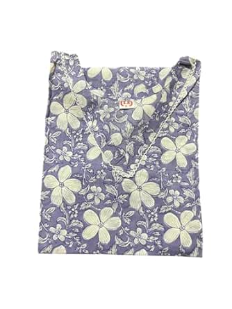 Women's Cotton Floral Print Kurti, Purple and White (in, Alpha, S, Standard, Purple and White)