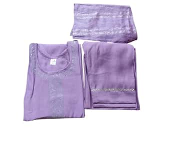Women's Lavender Cotton Kurta with Sequin Detail, 3/4 Sleeves, Traditional Indian Dress (in, Alpha, M, Regular, Standard, Lavendar)
