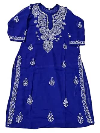 Women Georgette Kurti with Inner for Summers (38, Blue)