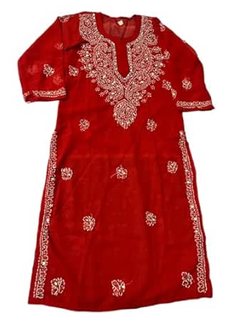 Women Georgette Kurti with Inner for Summers (38, Red)
