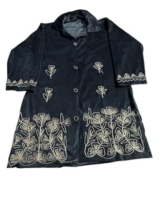 Women's Embroidered Corduroy Coat, Floral Design, Winter Wear (Green)