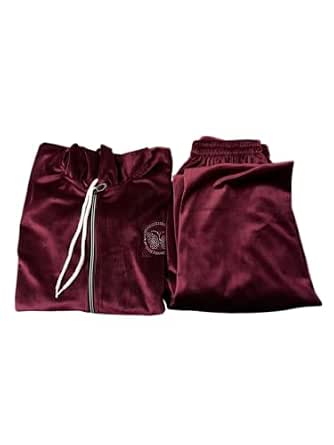 Women's Velvet Tracksuit Set, Purple, 2 Piece Zip Up Hoodie and Pants Loungewear (1, Wine)