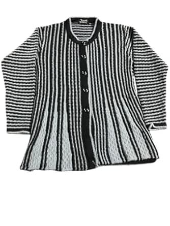 Women's Striped Woolen Cardigan, Long Sleeve, Pink and White, Button Front (in, Alpha, M, Regular, Big Girls, Black)