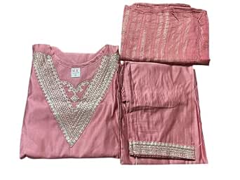 Women's Pink Embellished Kurta Palazzo Set with Dupatta, Silver Sequin Work, 3 Piece Traditional Ethnic Wear (in, Alpha, M, Regular, Standard, Pink)