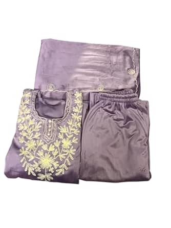 Women's Velvet Kurta Palazzo Set with Dupatta with Gold Embroidery, 3 Piece Traditional Outfit (Lavendar)